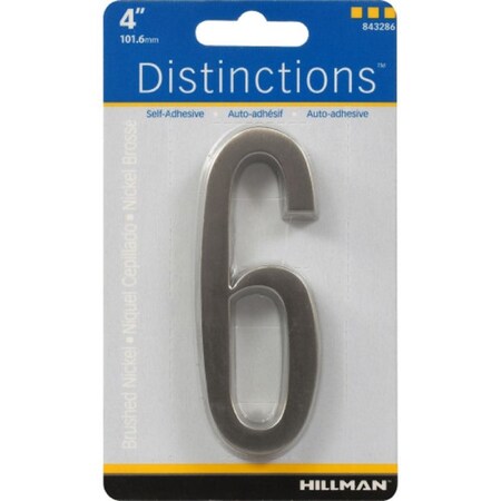 Hillman Distinctions 4 in. Silver Zinc Die-Cast Self-Adhesive Number 6 1 pc, PK3 843286